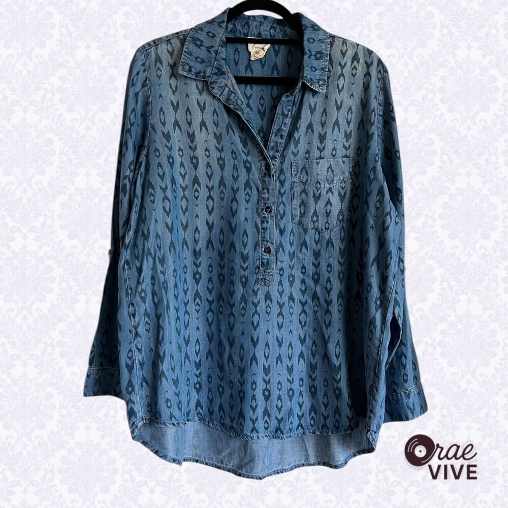 Andrea Jovine 1X Chambray Tunic Blue Geometric Sustainable Tencel